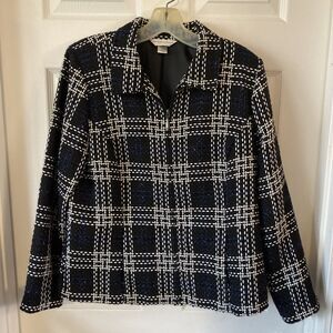 Christopher & Banks Jacket Women’s Size Petite Large Wool Blend Knit Plaid Zip